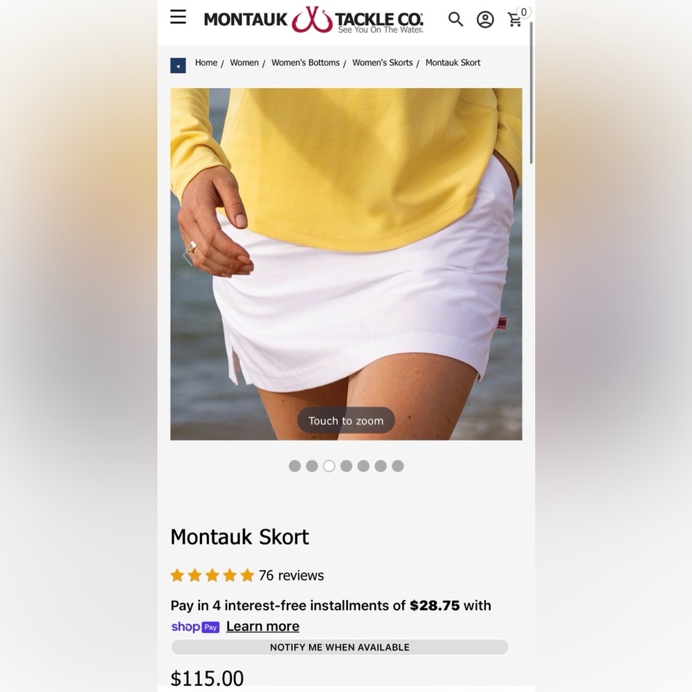 Women's White Montauk Tackle Company Skort size 4